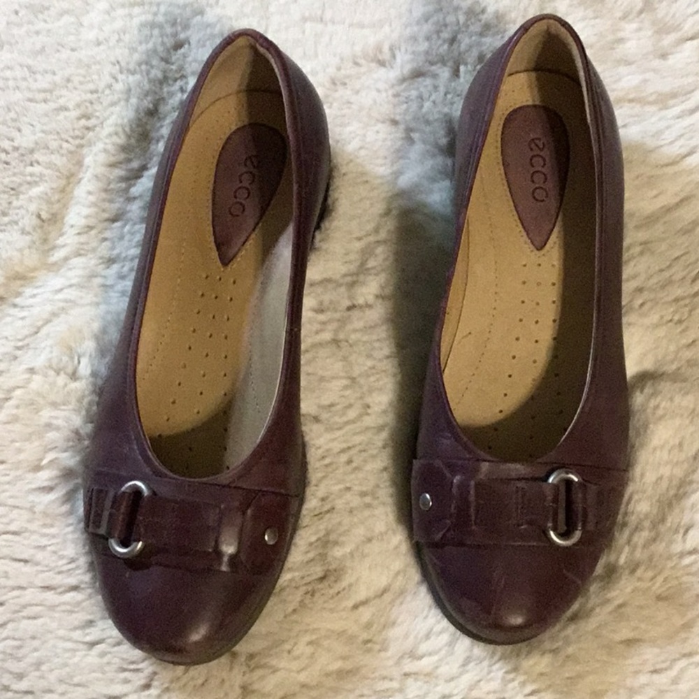 ECCO Burgundy Leather Buckle Flats Comfort Work Shoes 37 - Picture 3 of 16